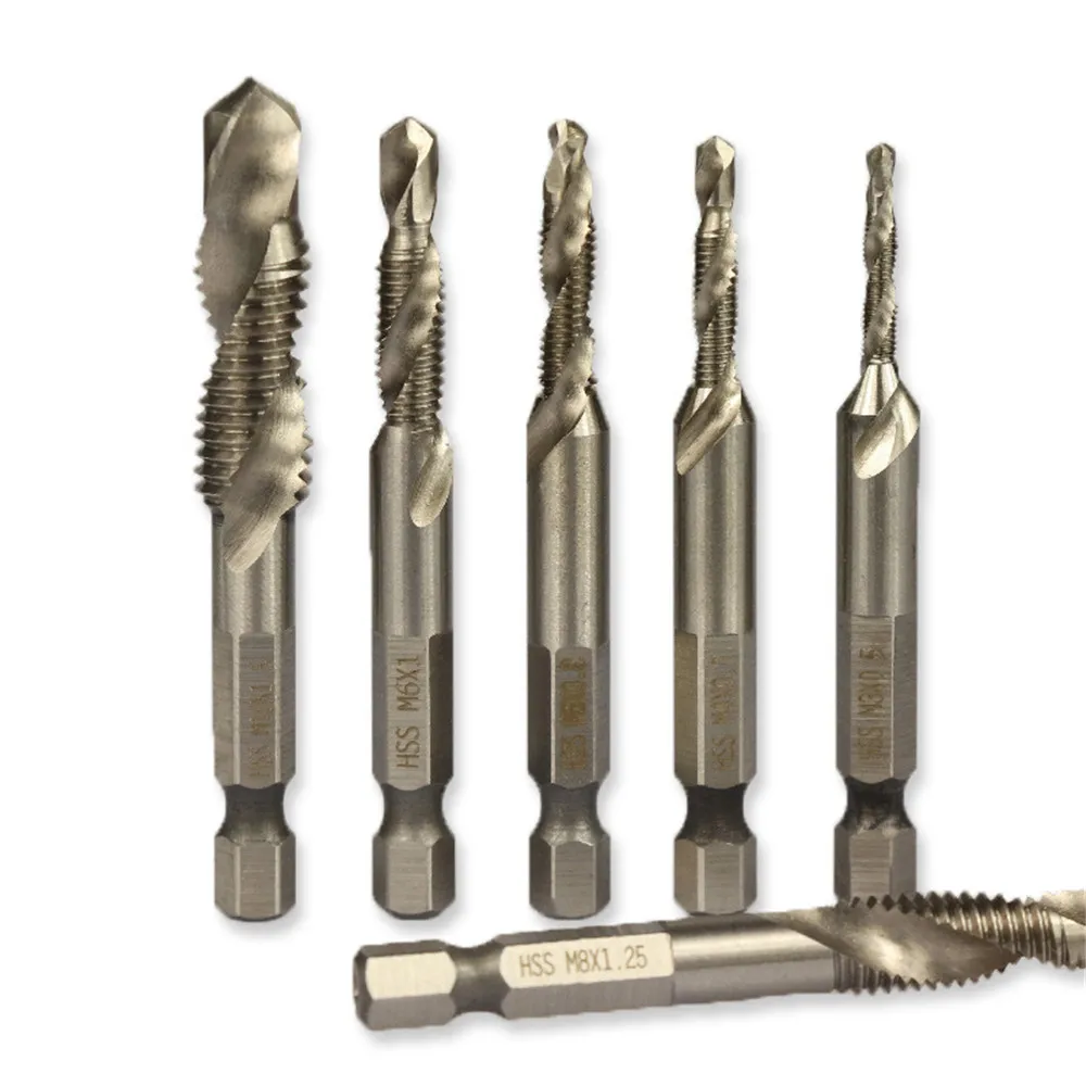 6 pcs 1/4 hss hss hss hss metric tap drill bits trapezoidal spiral hand screw taps m3 m4 m5 m6 m8 m1o tap sets
6 pcs 1/4 hss hss hss hss metric tap drill bits trapezoidal spiral hand screw taps m3 m4 m5 m6 m8 m1o tap sets