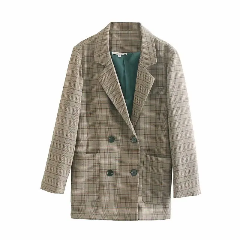 New arrival 357-80-1019 European and American wind new winter double-breasted loose grid leisure suit | Женская одежда