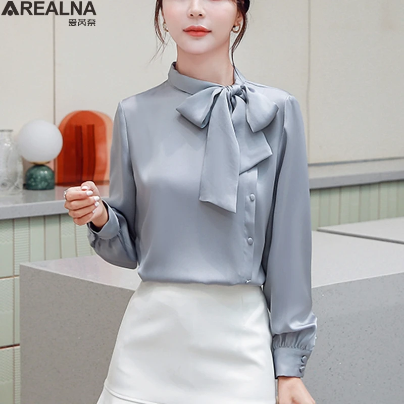 Women Long Sleeve Shirts Satin Blouses Vintage Korean Spring Sweet Bow Ladies chiffon blouse Office Lady Sweet elegant Shirt
Women Long Sleeve Shirts Satin Blouses Vintage Korean Spring Sweet Bow Ladies chiffon blouse Office Lady Sweet elegant Shirt