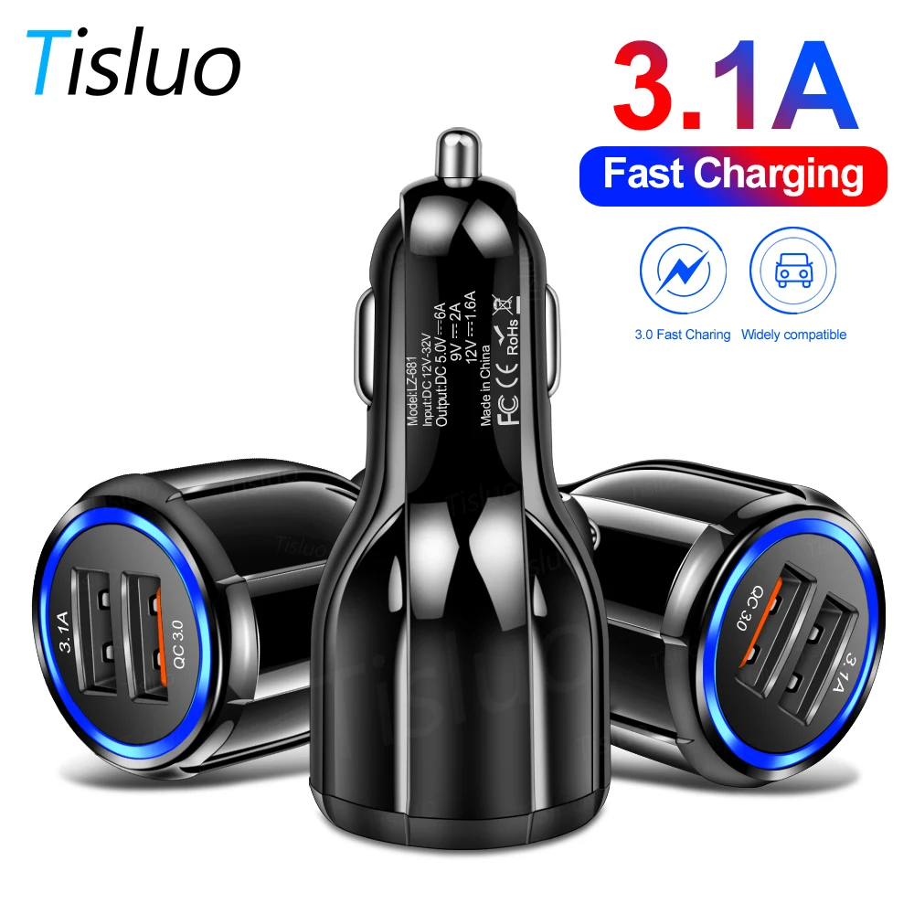 Автомобильное зарядное устройство Quick Charge 3 0 с двумя портами USB быстрая зарядка