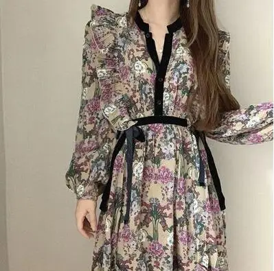 Korean Printed Floral Vintage Chiffon Dress Women 2020 Autumn Spring Long Sleeve V-Neck High Waist Casual Dresses Female Vestido
Korean Printed Floral Vintage Chiffon Dress Women 2020 Autumn Spring Long Sleeve V-Neck High Waist Casual Dresses Female Vestido
