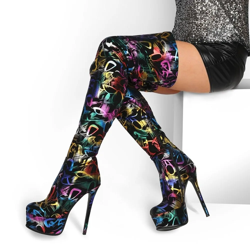 Womens Platform Shiny Printed Match Colors Over The Knee Thigh Boots Stilettos Super High 15cm Heel Leather Shoes Warm Plus Size
Womens Platform Shiny Printed Match Colors Over The Knee Thigh Boots Stilettos Super High 15cm Heel Leather Shoes Warm Plus Size