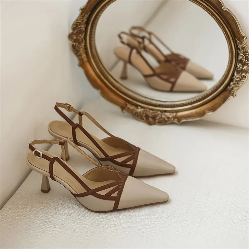 ANNYMOLI Pointed Toe High Heels Genuine Leather Slingbacks Shoes Women Cow Leather Pumps Buckle Thin Heel Office Ladies Footwear
ANNYMOLI Pointed Toe High Heels Genuine Leather Slingbacks Shoes Women Cow Leather Pumps Buckle Thin Heel Office Ladies Footwear