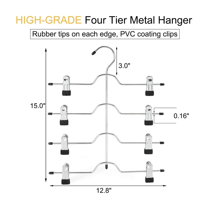 4 уровневые вешалки для брюк с зажимами (3 упаковки) юбки компактные нескользящим