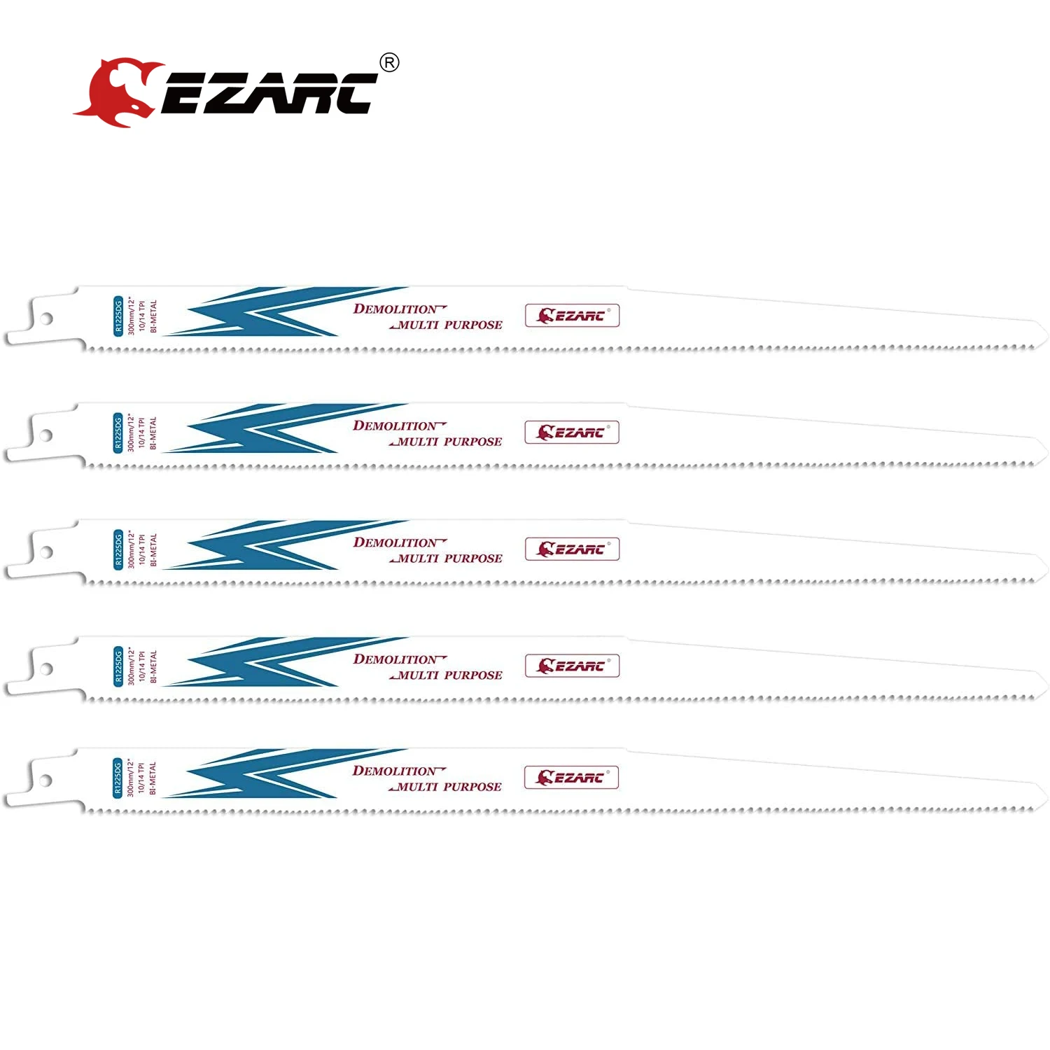 

EZARC 5Pcs Reciprocating Saw Blade Bi-Metal Cobalt Sabre Saw Blades for Multi-Purpose 300mm/12-Inch 10/14TPI R1225DG (5-Pack)