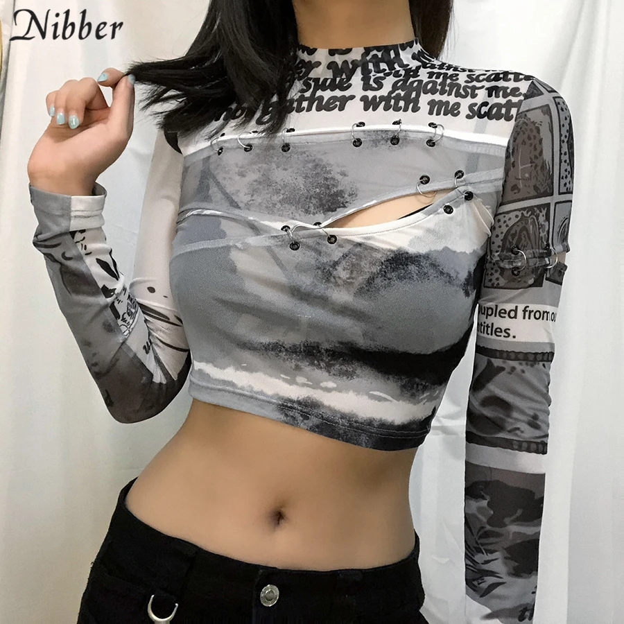 Casual Pullover Chic Letter Graphic Half High Neck Hollow Crop Top Fall See Through Harajuku Street Y2k Top T-Shirt Women
Casual Pullover Chic Letter Graphic Half High Neck Hollow Crop Top Fall See Through Harajuku Street Y2k Top T-Shirt Women