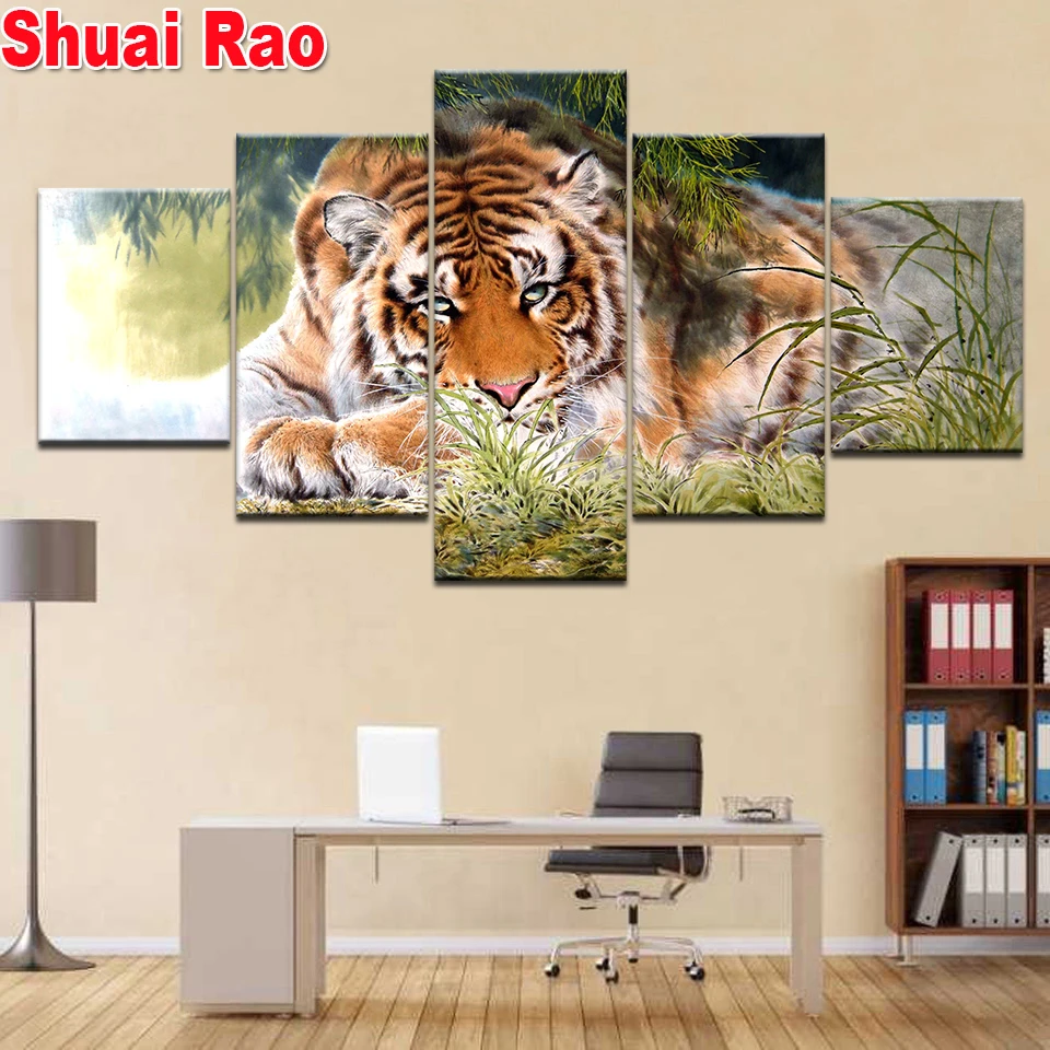 diamond embroidery 5 Panel Animal Tiger grass 3d painting diamond painting lion diamond mosaic cross stitch Home Decoration 
diamond embroidery 5 Panel Animal Tiger grass 3d painting diamond painting lion diamond mosaic cross stitch Home Decoration