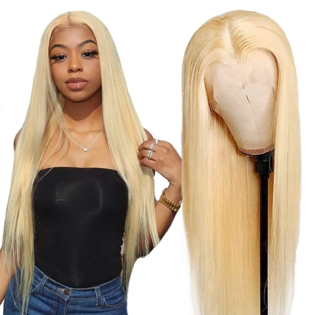 

13x4 613 Frontal Wig HD Transparent Blonde Lace Front Wig Human Hair Pre Plucked Brzilian Straight 4X4 613 Closure Wig 180%