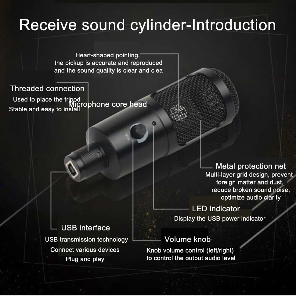Orsda USB condenser microphone computer recording microphone volume adjustment plug and play home use, computer stage recording
Orsda USB condenser microphone computer recording microphone volume adjustment plug and play home use, computer stage recording
