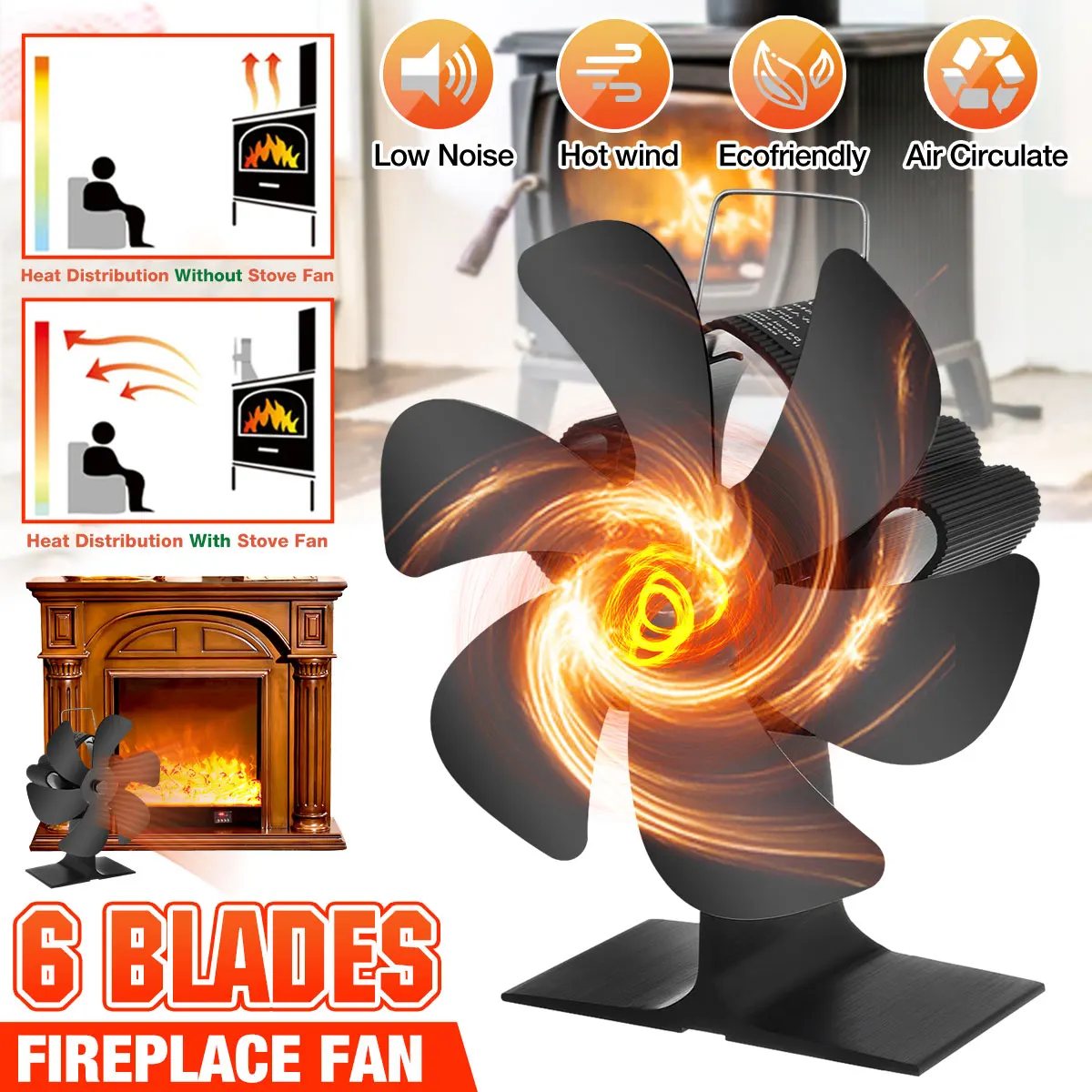 6 Blade Fireplace Fan Black Heat Powered Stove Fan Log Wood Burner Eco Friendly Quiet Stove Fan Home Efficient Heat Distribut
6 Blade Fireplace Fan Black Heat Powered Stove Fan Log Wood Burner Eco Friendly Quiet Stove Fan Home Efficient Heat Distribut