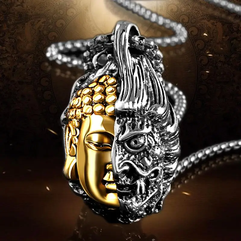 New Good And Evil Buddha Silver Necklace Men's Tide Brand Wild Buddha And Demon Pendant Personality Hip Hop Pendant Simple
New Good And Evil Buddha Silver Necklace Men's Tide Brand Wild Buddha And Demon Pendant Personality Hip Hop Pendant Simple