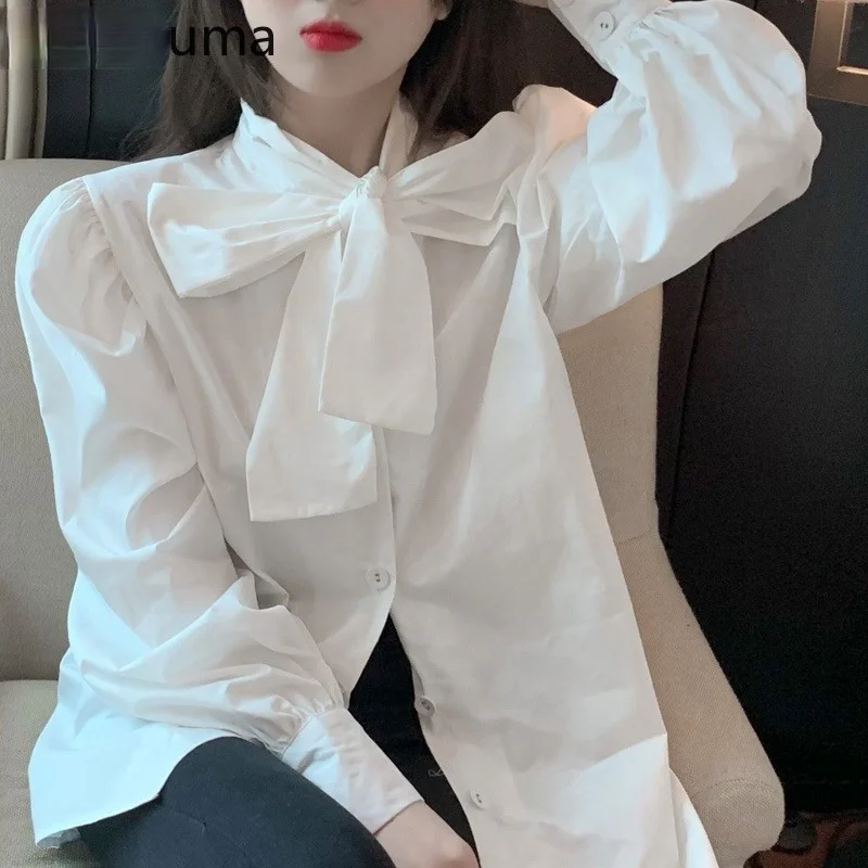 Women Blouse Korean Bow Tie Puff Long Sleeve Shirt 2021 Spring New Causal Solid Sweet Blusas Mujer De Moda
Women Blouse Korean Bow Tie Puff Long Sleeve Shirt 2021 Spring New Causal Solid Sweet Blusas Mujer De Moda