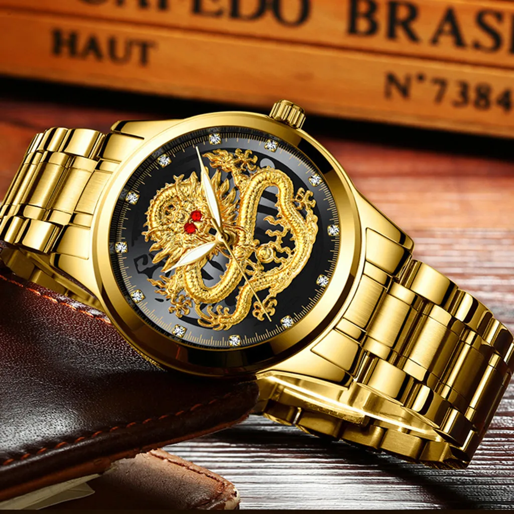 

Fashion Luxury Brand Watches Men's FNGEEN Embossed Diamond Dragon Face Watch Men's Waterproof Quartz Watch reloj hombre 2019