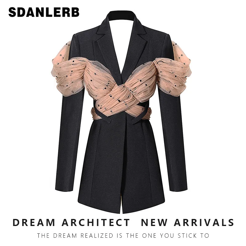 Women Business Coats Mid-Length Blazer Suit Female 2021 Spring New Dot Mesh V-neck Patchwork Backless Coat Black Jacket
Women Business Coats Mid-Length Blazer Suit Female 2021 Spring New Dot Mesh V-neck Patchwork Backless Coat Black Jacket