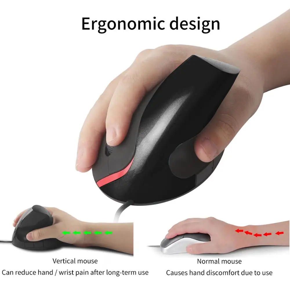 

CHYI Vertical Ergonomic Mouse USB Wired Optical Gaming Mause 1600DPI Office Right Hand PC Gamer Mice Wrist Healing For Laptop