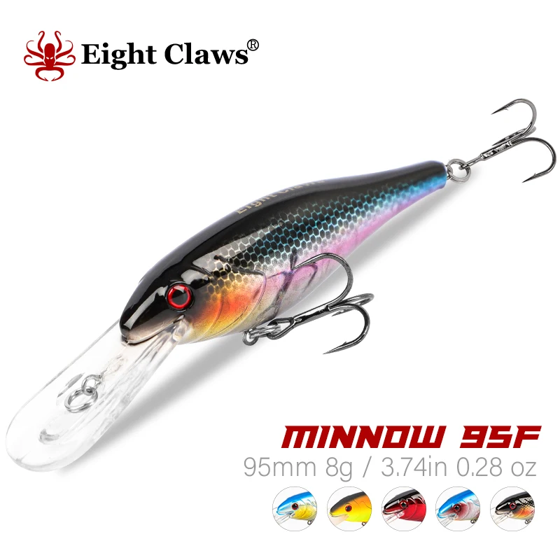 

EIGHT CLAWS 95mm 8g Laser Minnow Fishing Lure Pesca Hooks Fish Wobbler Tackle Crankbait Artificial Hard Swimbait