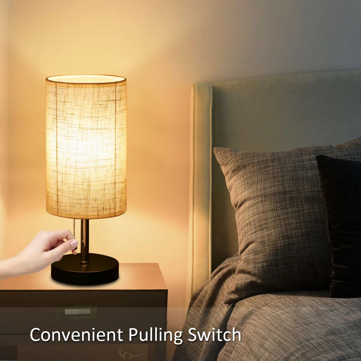 Bedside Table lamp Pulling Switch Desk Nightstand Lamp with 2 USB Charge Port Round Fabric Shade for Bedroom Living Room Office
Bedside Table lamp Pulling Switch Desk Nightstand Lamp with 2 USB Charge Port Round Fabric Shade for Bedroom Living Room Office