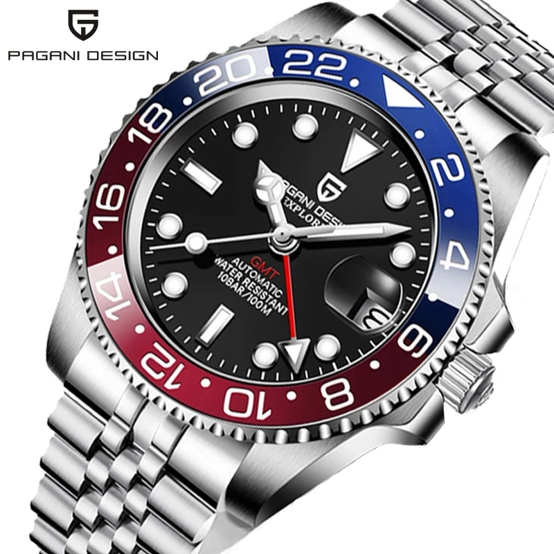 

2021 New PAGANI DESIGN Luxury Men GMT Automatic Machinery Watch 40MM Ceramic Bezel Jubilee Strap Sapphire 100M Waterproof Clock