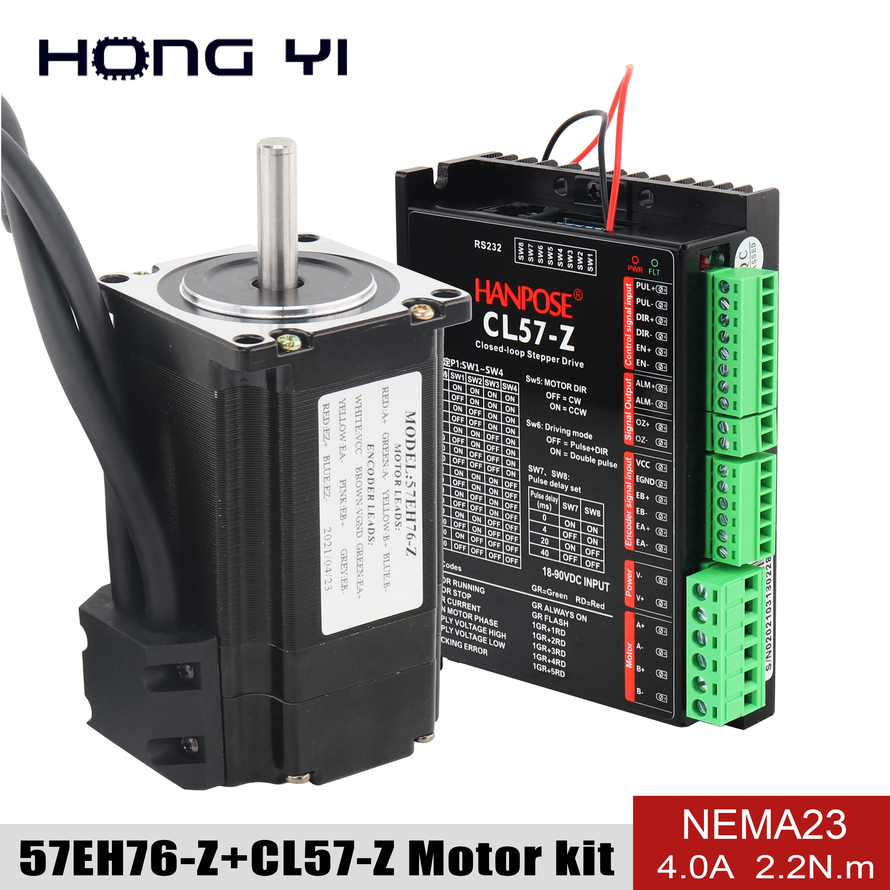 

57CME22 57 motor 57EH76-Z+CL57-Z drive sets 4.0A 2.2N.m NEMA 23 Closed Loop motor DC-18-90v Double outlet Driver for CNC