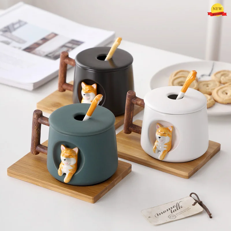 3D Mug Cartoon Ceramic Coffee Mugs Hand Painted Cute Shiba Inu Milk Tea Cup Creative couple mug with Wood Disign Handle & Spoon
3D Mug Cartoon Ceramic Coffee Mugs Hand Painted Cute Shiba Inu Milk Tea Cup Creative couple mug with Wood Disign Handle & Spoon