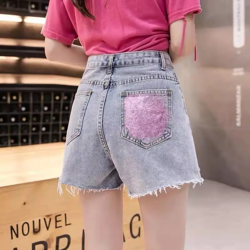 Denim Shorts Women's Summer 2021 New Korean Style Bronzing Shiny High Waist Irregular Ripped Wide Leg Hot Pants
Denim Shorts Women's Summer 2021 New Korean Style Bronzing Shiny High Waist Irregular Ripped Wide Leg Hot Pants