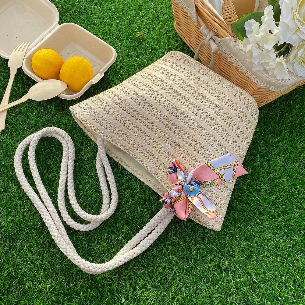 Retro Women Crossbody Bag Beach Woven Silk Scarf Shoulder Ladies Large Handbags Straw Women Hand-Woven Holiday Handbag
Retro Women Crossbody Bag Beach Woven Silk Scarf Shoulder Ladies Large Handbags Straw Women Hand-Woven Holiday Handbag