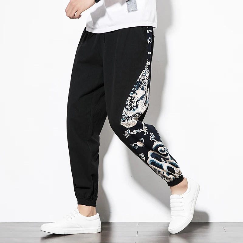 Men's Chinese Dragon Harem Pants Streetwear Male Drawstring Sweatpants Black Color Cotton Linen Printed Pants Plus Size 5XL Man
Men's Chinese Dragon Harem Pants Streetwear Male Drawstring Sweatpants Black Color Cotton Linen Printed Pants Plus Size 5XL Man