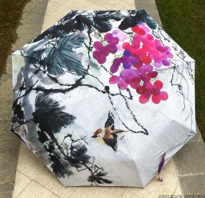 

Oil painting Umbrella Unique Whilesale Waterproof 3 Folding Decoracion Plegable Umbrella Sun Protection UV Parapluie Pliant