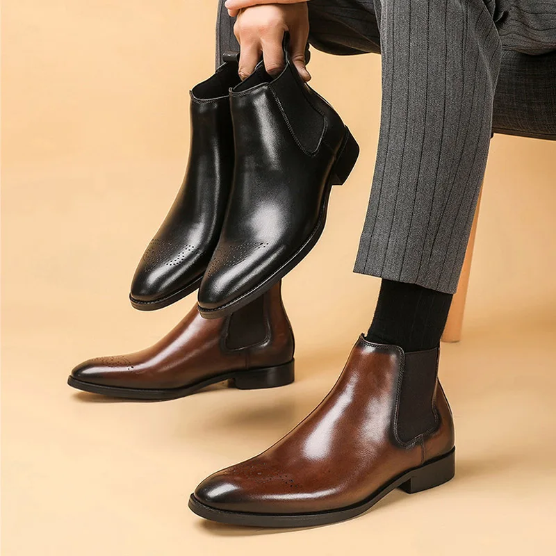 Men Winter Genuine Cow Leather Chelsea Boots Waxing Process Brogue Ankle Shoes Comfortable Quality Slip-on Dress Boots A186
Men Winter Genuine Cow Leather Chelsea Boots Waxing Process Brogue Ankle Shoes Comfortable Quality Slip-on Dress Boots A186