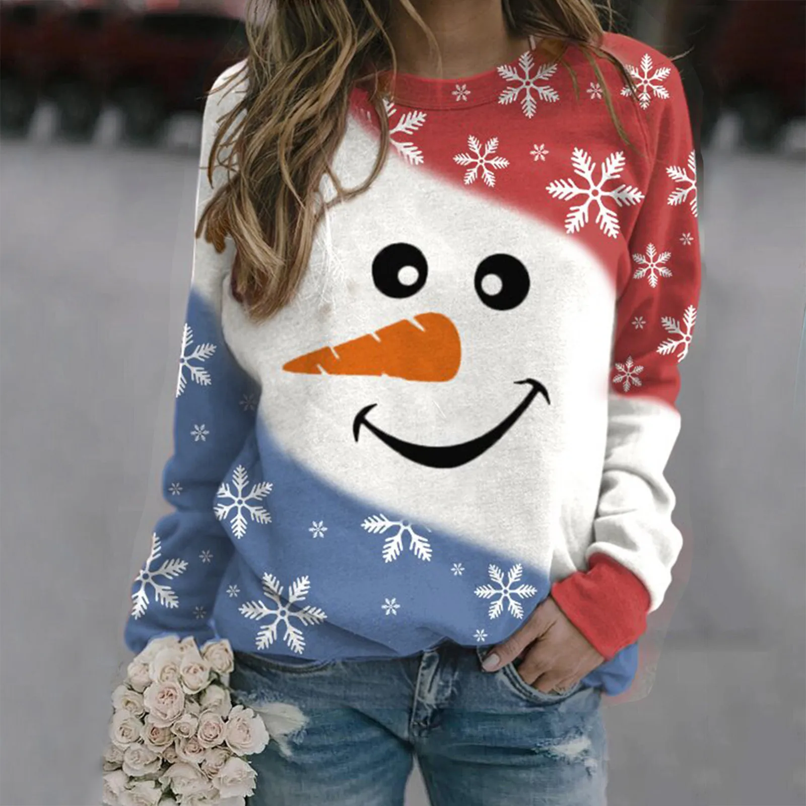 Women's Christmas Sweatshirts Thermal Crewneck Long Sleeve Pullover Hoodies Loose Casual Blouse Tops Clothes | Женская одежда
