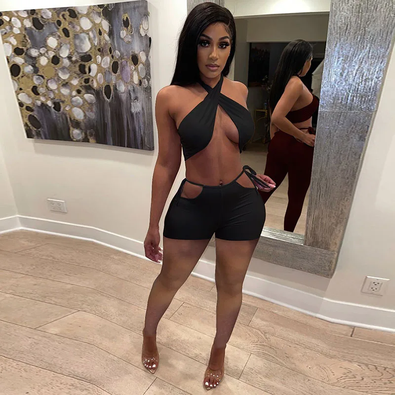 Two Piece Set Women Summer Sweat Suits Halter Crop Top Bandage Hollow Biker Shorts Sexy Night Club Outfits Matching Sets
Two Piece Set Women Summer Sweat Suits Halter Crop Top Bandage Hollow Biker Shorts Sexy Night Club Outfits Matching Sets