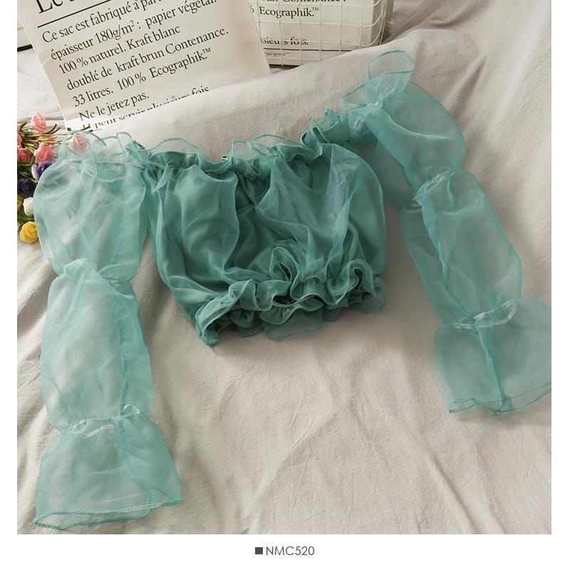 Women's Tops Ruffle Mesh Stitched Transparent Lace Chiffon Shirt One-word Shoulder Sexy Splice Chiffon Blouses Shirts White 2021
Women's Tops Ruffle Mesh Stitched Transparent Lace Chiffon Shirt One-word Shoulder Sexy Splice Chiffon Blouses Shirts White 2021