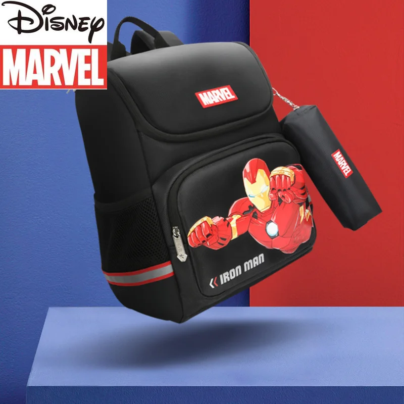 

Оригинальный новый детский школьный рюкзак Disney Marvel, 13 классов, Человек-паук, Железный человек, легкий модный и практичный студенческий рюкз...