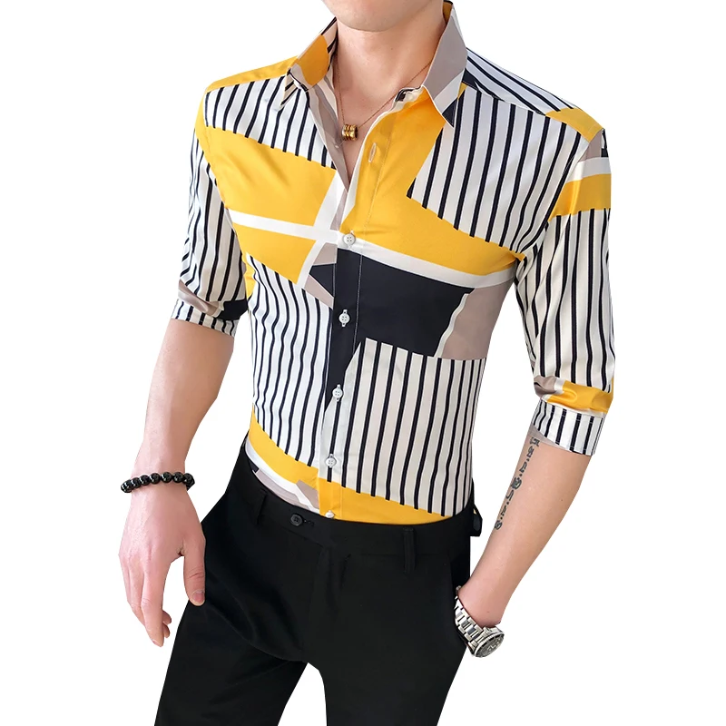 Korean Style Stripe Stitching Print Fashion Slim Half-Sleeved Shirt Summer New Quality Polyester Fiber Boutique Men Shirt M-XXXL
Korean Style Stripe Stitching Print Fashion Slim Half-Sleeved Shirt Summer New Quality Polyester Fiber Boutique Men Shirt M-XXXL