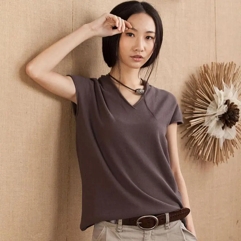 Simplicity Casual loose cotton Pullover Sweater summer women's thin T-shirt cool solid
Simplicity Casual loose cotton Pullover Sweater summer women's thin T-shirt cool solid