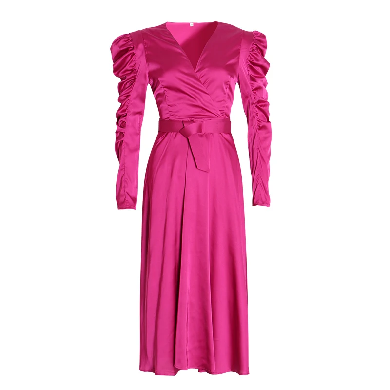 Summer Satin Dress For Women V Neck Puff Sleeve High Waist Sashes Solid Midi Dresses Female Fashion 2020 New
Summer Satin Dress For Women V Neck Puff Sleeve High Waist Sashes Solid Midi Dresses Female Fashion 2020 New