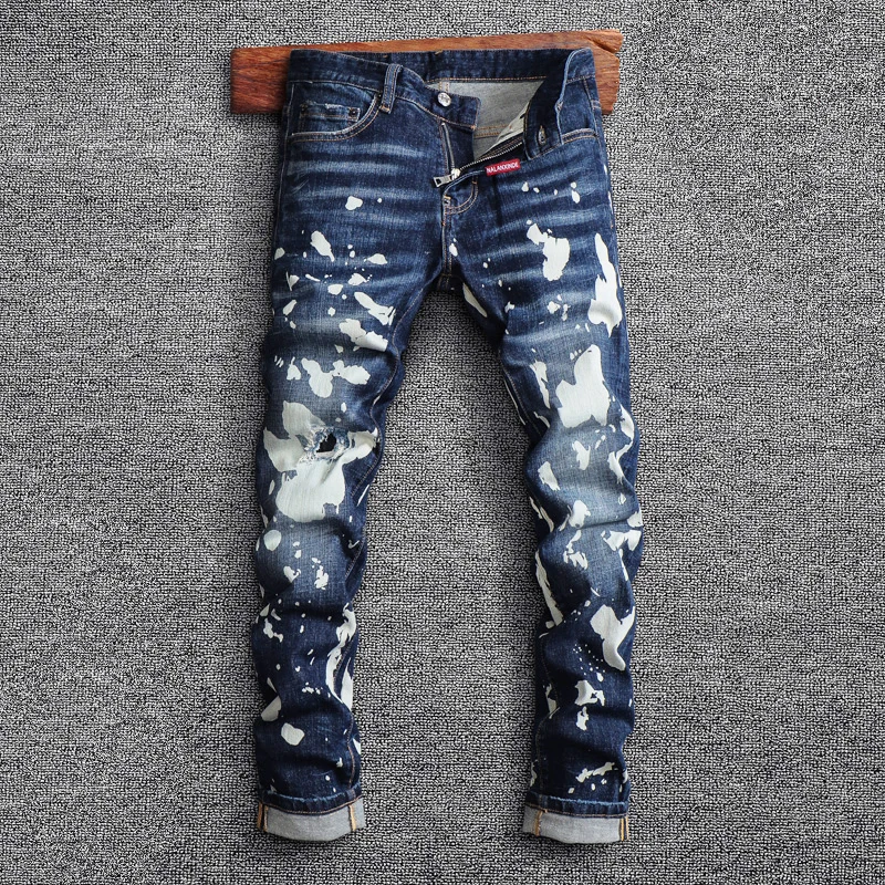 Street Style Fashion Men Jeans Retro Blue Elastic Slim Fit Ripped Jeans Men Brand Designer Hip Hop Painted Splashed Denim Pants
Street Style Fashion Men Jeans Retro Blue Elastic Slim Fit Ripped Jeans Men Brand Designer Hip Hop Painted Splashed Denim Pants