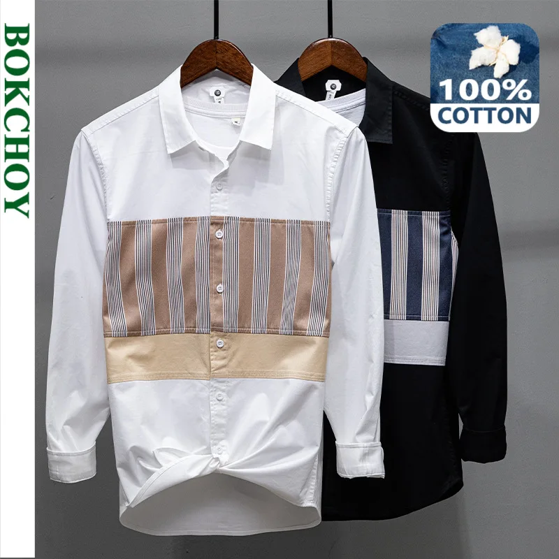2021 Spring New Men Striped Patchwork Shirt Cotton Long Sleeve Button Up Casual White Black Literary Top 1238
2021 Spring New Men Striped Patchwork Shirt Cotton Long Sleeve Button Up Casual White Black Literary Top 1238
