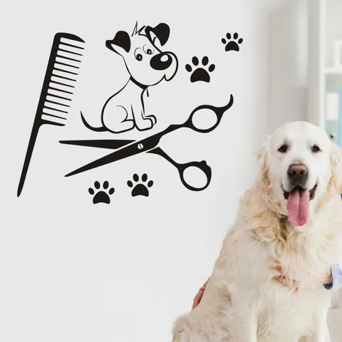 Виниловая настенная наклейка для домашних животных, стикер на стену для салонного ухода за собаками, ножницами, магазинов, расчесок, декор для комнат