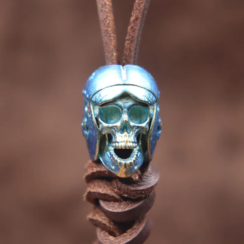 Pilot Helmet Skull Head Pendants Pure Brass Knife Beads DIY Paracord Woven Lanyard Charms Accessories EDC Flashlight Hangings | Спорт и