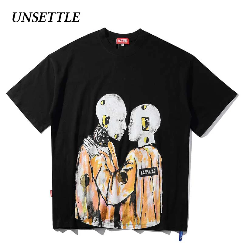 UNSETTLE 2020SS Harajuku футболки летние для мужчин/женщин хип хоп Забавный принт робот