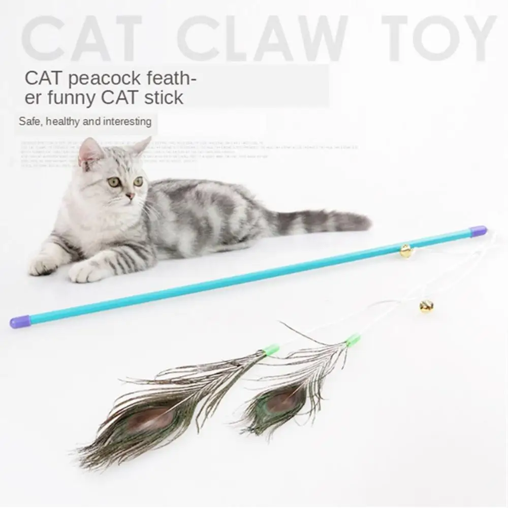 

Pet Cat Peacock Feather Toy Rod Teaser Stick Playing Wand Teasing With Bells Interactive Toys Pets Kitten Wand Training Supplie