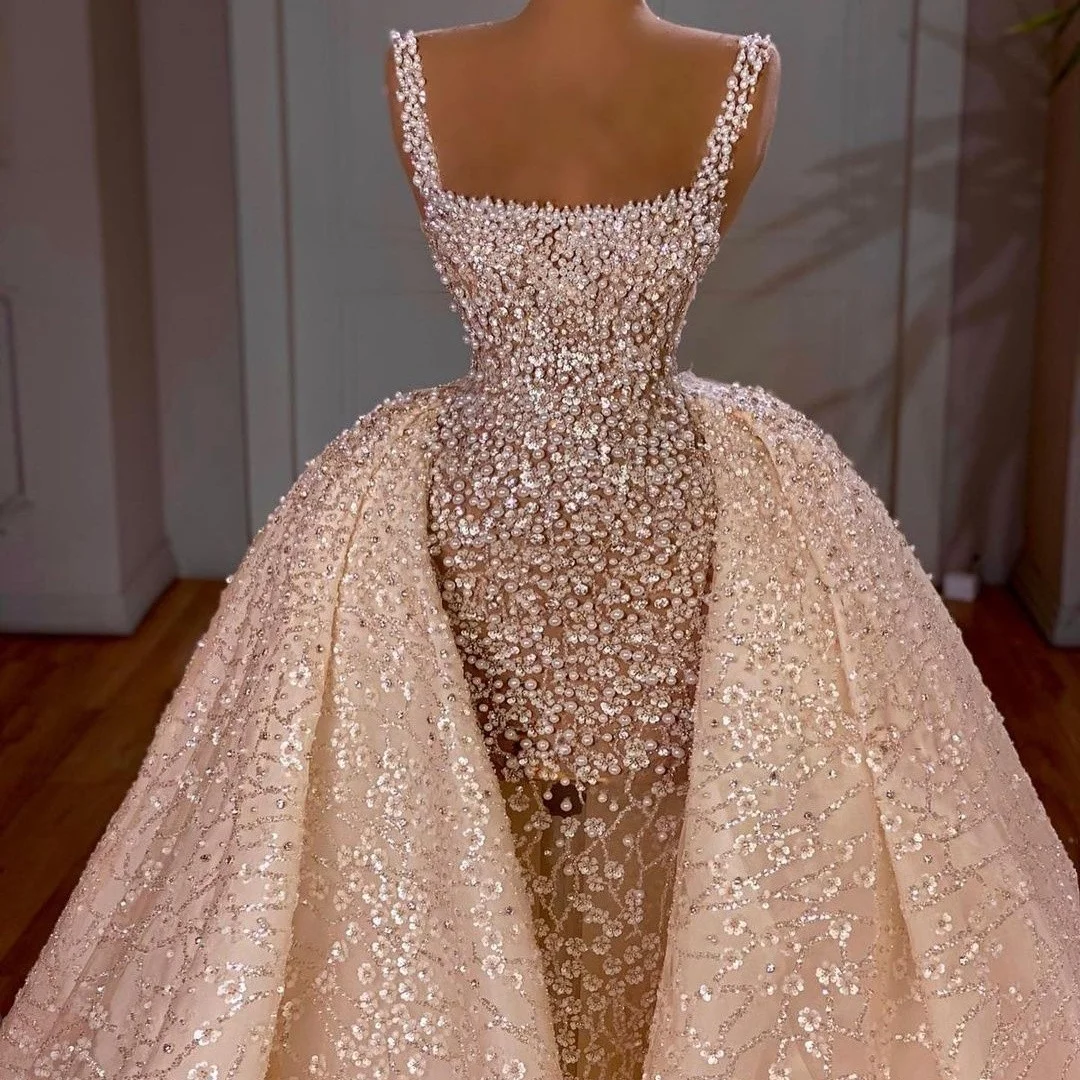 Luxurious See Thru Mermaid Wedding Dress Beading Square Neckline Bridal Gowns with Detachable Train vestido de novia
Luxurious See Thru Mermaid Wedding Dress Beading Square Neckline Bridal Gowns with Detachable Train vestido de novia