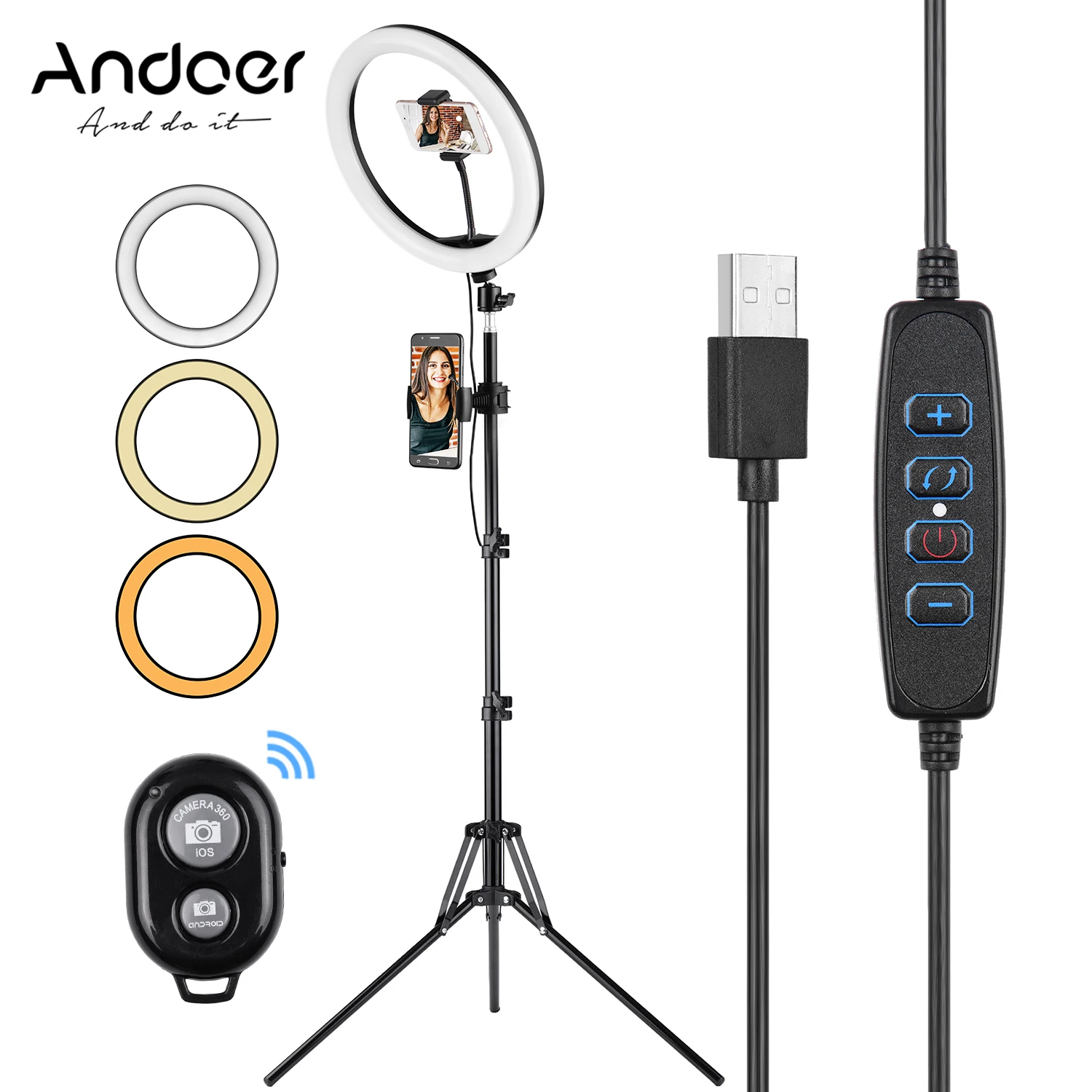 Andoer 12 Inch LED Ring Lights Ringlight with Phone Holders USB Powered Photography Lighting Video Light for Live Studio Make-Up
Andoer 12 Inch LED Ring Lights Ringlight with Phone Holders USB Powered Photography Lighting Video Light for Live Studio Make-Up
