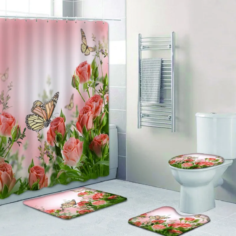 Personalized Shower Curtain Bathroom Floor Mat Base Mat Toilet Mat Combination 3D Digital Printing Home Happy Shower 4-Piece Set 
Personalized Shower Curtain Bathroom Floor Mat Base Mat Toilet Mat Combination 3D Digital Printing Home Happy Shower 4-Piece Set