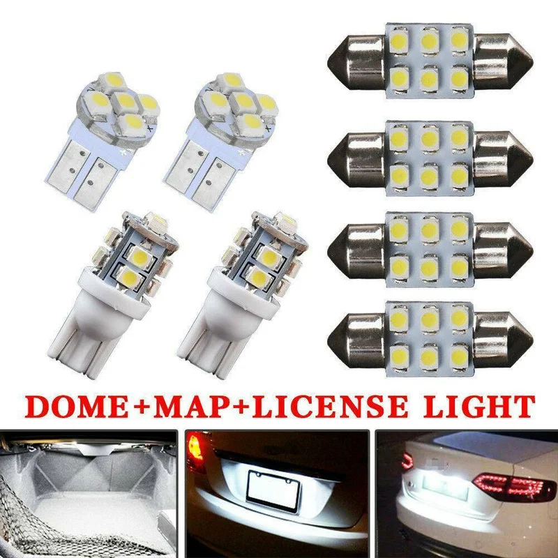 8pcs Universal White LED Bulb car light assembly Dome Map License Plate Lights Interior LED Package Kit car decoration products
8pcs Universal White LED Bulb car light assembly Dome Map License Plate Lights Interior LED Package Kit car decoration products