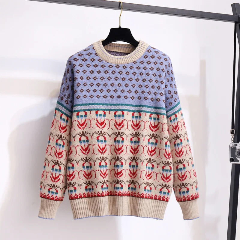 2021 fall winter cute sweater women's retro printed student pullover lazy knit sweater long sleeve o neck
2021 fall winter cute sweater women's retro printed student pullover lazy knit sweater long sleeve o neck