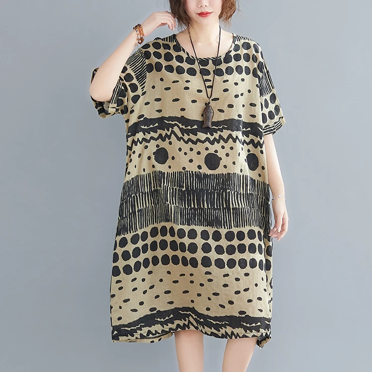 COIGARSAM Short Sleeve Women dress New Cotton Linen Loose Dresses 1012