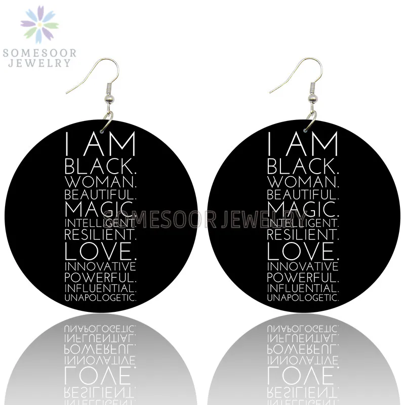 SOMESOOR I AM Black Beautiful Magic African Wooden Drop Earrings Powerful Inspire Sayings Printed Ear Loops For Women Gifts
SOMESOOR I AM Black Beautiful Magic African Wooden Drop Earrings Powerful Inspire Sayings Printed Ear Loops For Women Gifts