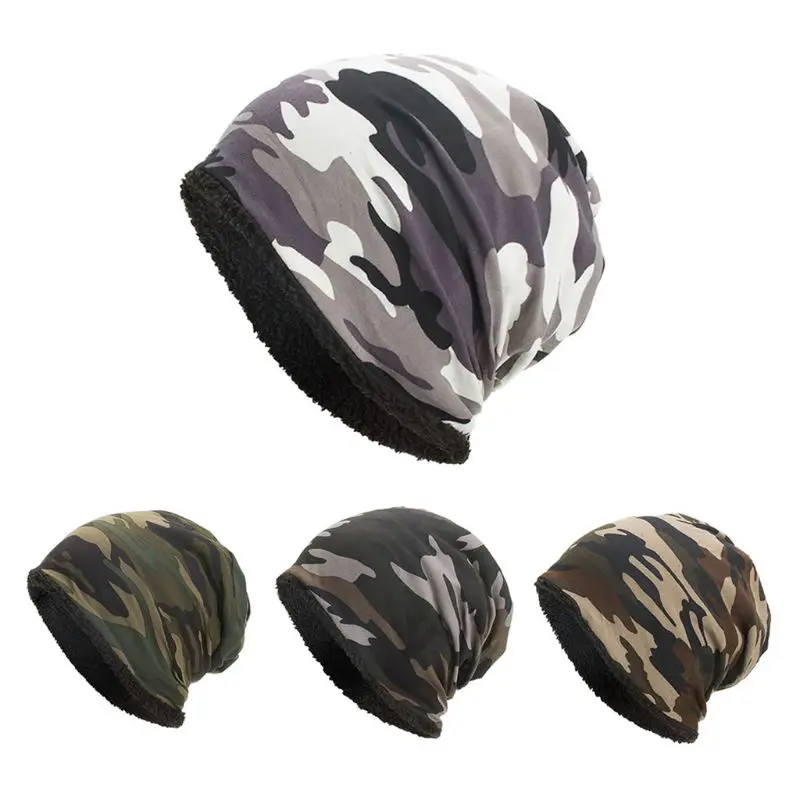 

Men Women Winter Warm Cotton Baggy Beanie Hat Camouflage Print Thick Faux Fleece Lining Cold Weather Snow Ski Skull Cap